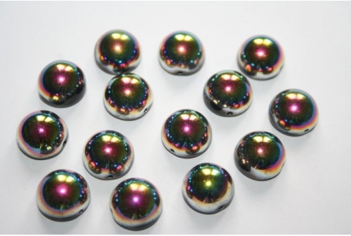 Perline Dome Beads 12x7mm, 10Pz., Jet Vitrail Col.28101