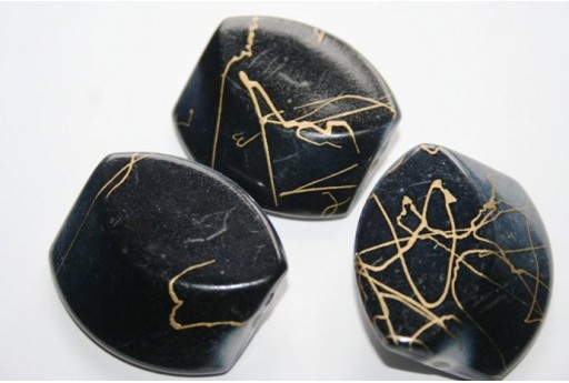 10 Black Acrylic Beads Sprinkled Gold Rumble 32x32mm AC75M