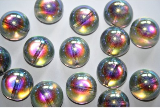 Perline Dome Beads 14X8mm, 10pz., Crystal Silver Rainbow Col.98530