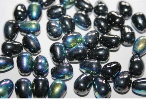 Perline Glass Drops 11x8mm, 10pz., Jet Hematite AB Col.28701