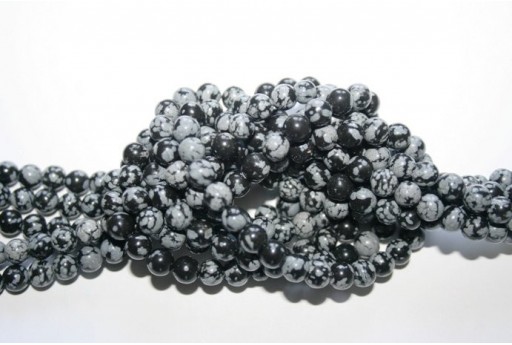 Round Snowflake Obsidian Bead Strand 6mm - 60pcs