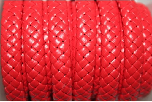 Cuoio Sintetico Intrecciato 9x5mm, Rosso 50cm., Cod.COR04E