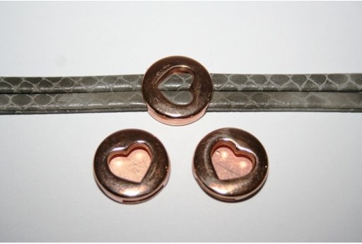 Componente per Corda Piatta 10mm, Cuore Colore Oro Rosa 1pz., Cod.MIN192