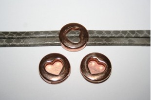 Componente per Corda Piatta 10mm, Cuore Colore Oro Rosa 1pz., Cod.MIN192