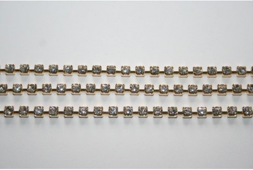Catena Strass Crystal/Oro SS16 4mm - 50cm