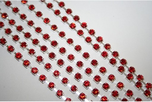 Catena Strass SS16, 4mm Rosso/Argento 50cm., CAT30D
