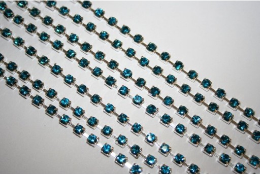 Catena Strass SS16, 4mm Aquamarine/Argento 50cm., CAT30G