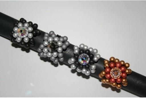 Kit Anello Bulb Beads Metallic Steel Swarovski Jet Cod.AN015B 2
