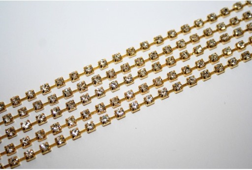 Catena Strass Crystal/Oro SS12 3mm - 50cm