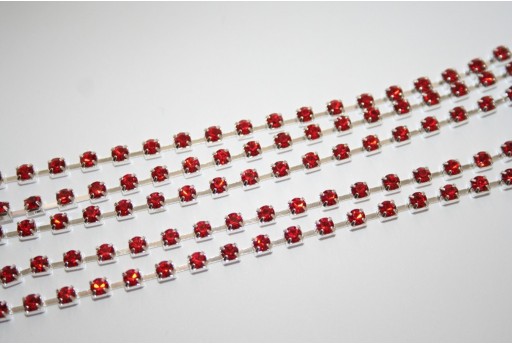 Catena Strass Rosso - Argento SS12 3mm - 50cm