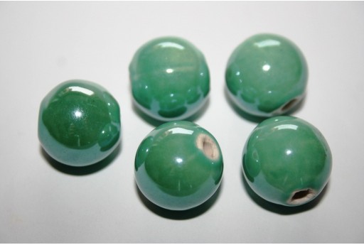 Perline Ceramica Colore Verde Acqua Tondo 16mm - 3pz