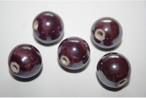 Perline Ceramica Colore Viola Scuro Tondo 16mm - 3pz
