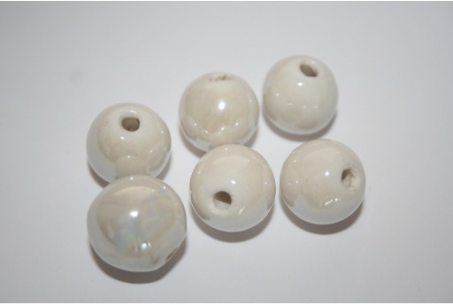 Perline Ceramica Colore Bianco Tondo 14mm - 4pz