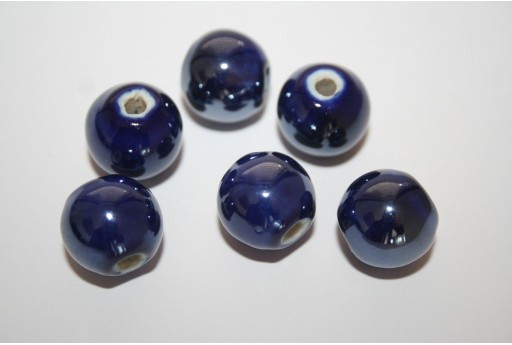 Perline Ceramica Colore Blue Tondo 14mm - 4pz