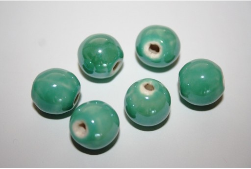Perline Ceramica Colore Verde Acqua Tondo 14mm - 4pz