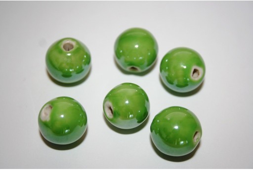 Perline Ceramica Colore Verde Tondo 14mm - 4pz