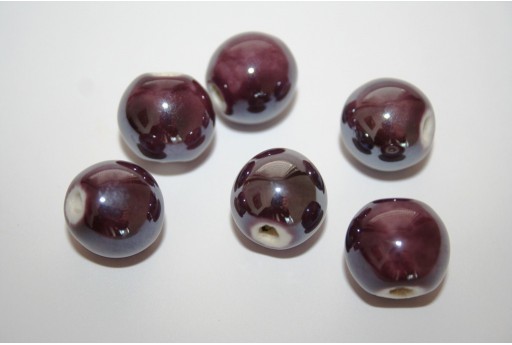 Perline Ceramica Colore Viola Scuro Tondo 14mm - 4pz