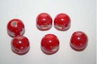 Perline Ceramica Colore Rosso Tondo 14mm - 4pz