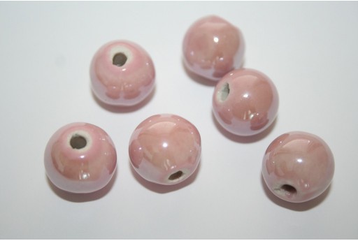 Perline di Ceramica Rosa Tondo 14mm - 4pz