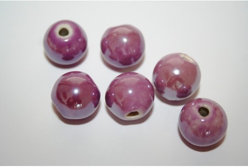 Perline di Ceramica Viola Tondo 14mm - 4pz