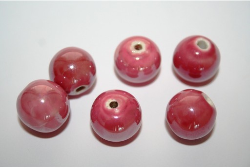 Perline di Ceramica Rosa Antico Tondo 14mm - 4pz