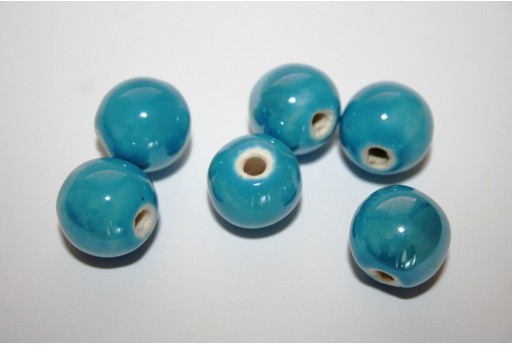 Perline di Ceramica Azzurra Tondo 14mm - 4pz
