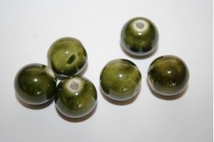 Perline di Ceramica Verde Oliva Tondo 14mm - 4pz