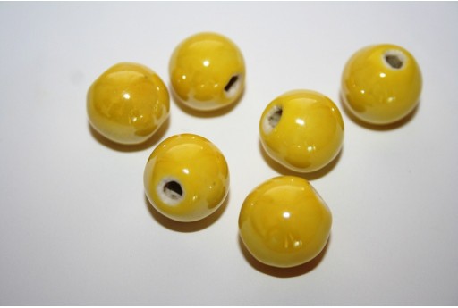 Perline di Ceramica Giallo Tondo 14mm - 4pz