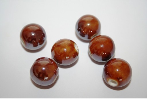 Ceramic Beads Round Brown 14mm - 4pz