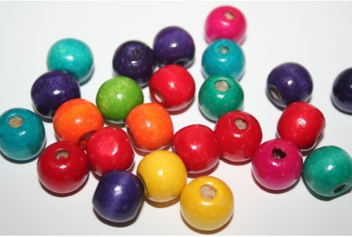Perline Legno Mix Color Tondo 12mm - 40pz