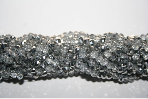 Perline Vetro Rondella Sfaccettata Crystal/Argento 4x3mm - 150pz