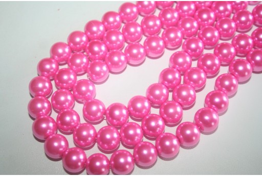 Perline Vetro Rosa Confetto Sfera 12mm - Filo 34pz