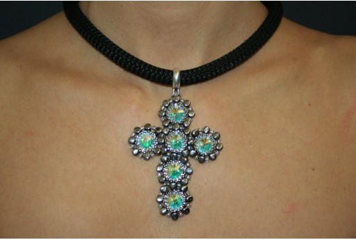 Celtic Cross Necklace Made w Swarovski Crystal Ball Md USA