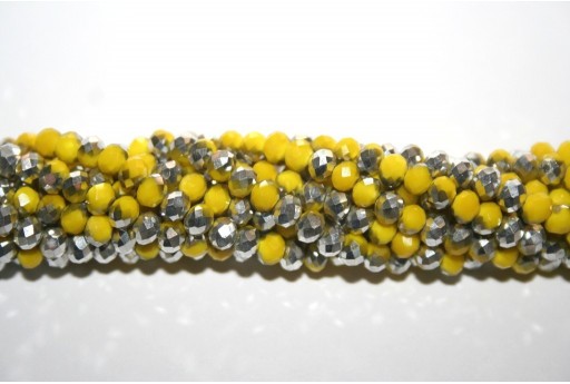 Perline Vetro Rondella Sfaccettata Giallo-Argento 4x3mm - 132pz