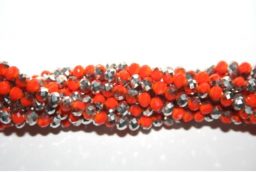 Perline Vetro Rondella Sfaccettata Arancio-Argento 4x3mm - 132pz