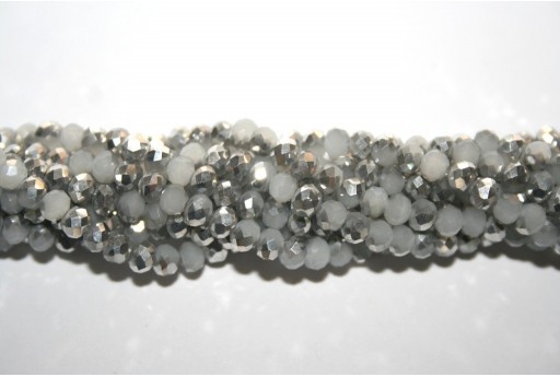 Perline Vetro Rondella Sfaccettata Bianco Opal-Argento 4x3mm - 132pz