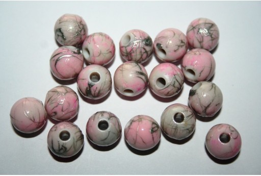 Perline Acrilico Rosa Argento Tondo 10mm - 18pz