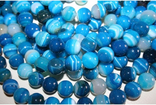 Agate Beads Veined Blue Sphere 14mm - 28pcs