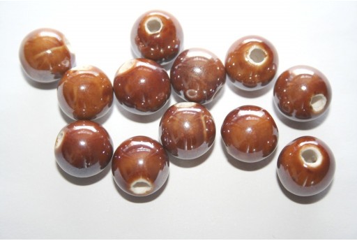 Perline di Ceramica Tondo Marrone 12mm - 4pz
