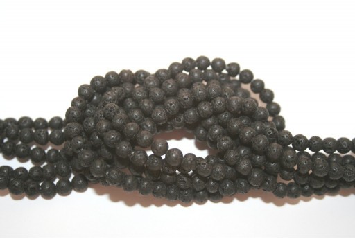 Natural Lava Beads Strand Round Black 4mm