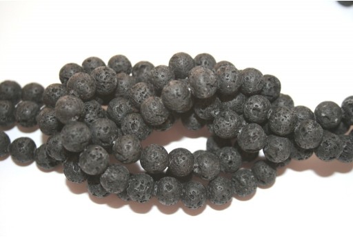 Natural Lava Beads Strand Round Black 8mm