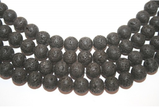 Natural Lava Beads Strand Round Black 10mm