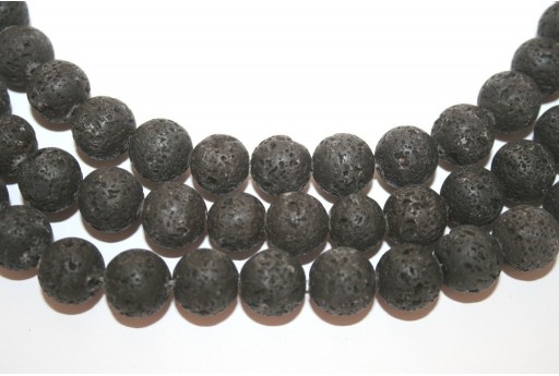 Natural Lava Beads Strand Round Black 12mm