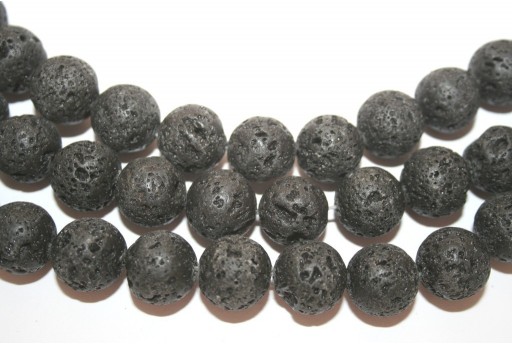 Natural Lava Beads Strand Round Black 14mm