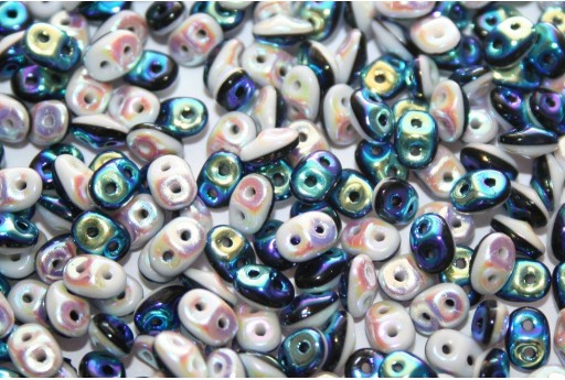 Superduo Beads Duets Black/White Full AB 5x2,5mm - 10gr