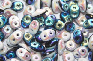 Superduo Beads Duets Black/White Full AB 5x2,5mm - 10gr