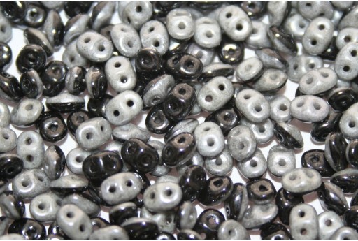 Superduo Beads Duets Black/Grey Luster  5x2,5mm - 10gr