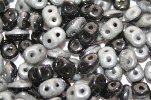 Superduo Beads Duets Black/Grey Luster  5x2,5mm - 10gr