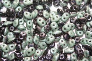 Superduo Beads Duets Black/Green Luster  5x2,5mm - 10gr
