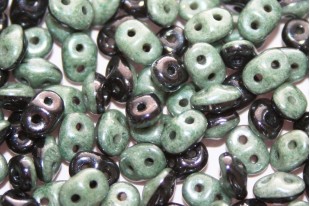 Superduo Beads Duets Black/Green Luster  5x2,5mm - 10gr